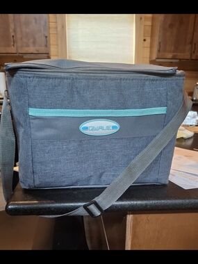 Gray Insulated Cooler Bag with Aqua Accent - Portable Lunch Tote